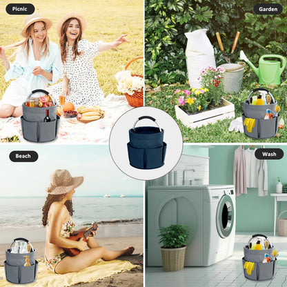 17L Cleaning Caddy with Handle, Cleaning Supplies Organizer, Foldable Storage Basket, Cleaning Supply Caddy, Portable Multi Cleaning Bucket Bag for Home, Garden (Pink)