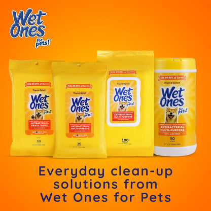 Wet Ones for Pets Antibacterial Dog Wipes, Multi-Purpose Grooming Wipes with Aloe Vera for Paws, Face & Body, Easy Cleanups Between Baths, Tropical Splash Scent, 5.7 in x 7.5 in, 50 Count