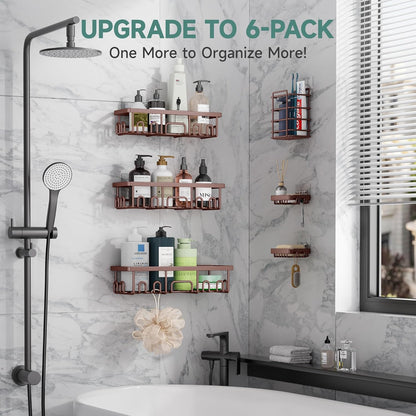Veken Shower Caddy 6-Pack, Advanced Rustproof Design, No Drilling Adhesive Shelves, Rack with Soap Holder, Large Capacity Bathroom Organizers and Storage, Wall-Mounted, Gifts for Women Mom