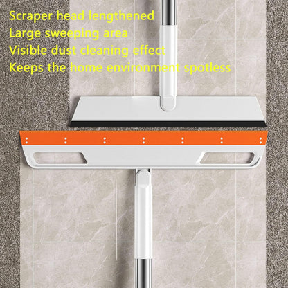 Multifunction Rubber Air Broom, Silicone Floor Squeegee with 56" Long Handle, Rubber Sweeper, Air Broom for Floor Bathroom Kitchen Shower Tile Pet Hair Fur Marble Glass Water Window Foam Clean (Grey)