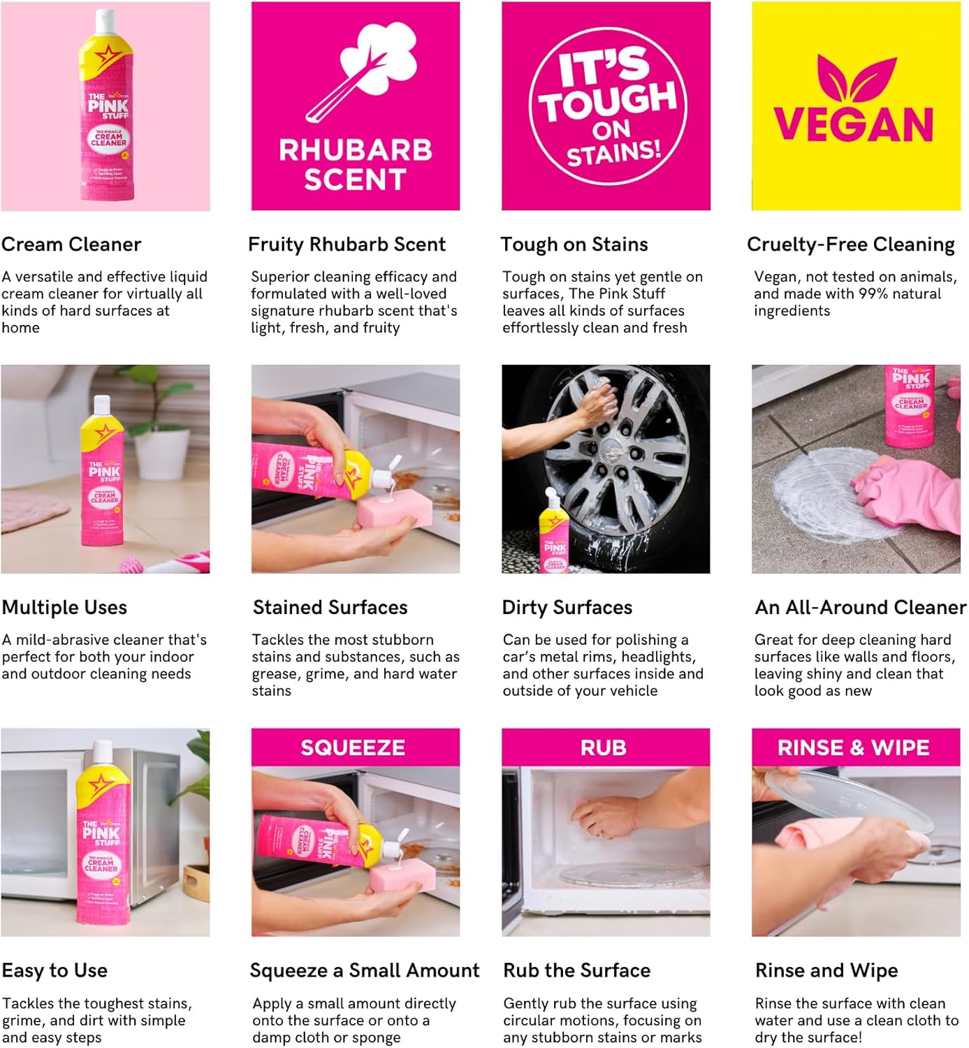 Stardrops The Pink Stuff Miracle Cream Cleaner for Stainless Steel & Multi-Purpose Surfaces – Removes Grease, Grime, Limescale & Soap Scum – Tough on Stains, Gentle on Surfaces – 500ml