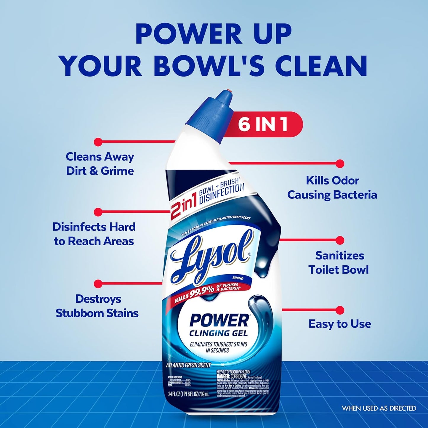 Lysol Toilet Bowl Cleaner Gel, For Cleaning and Disinfecting, Stain Removal, Forest Rain Scent, 24oz (Pack of 2)
