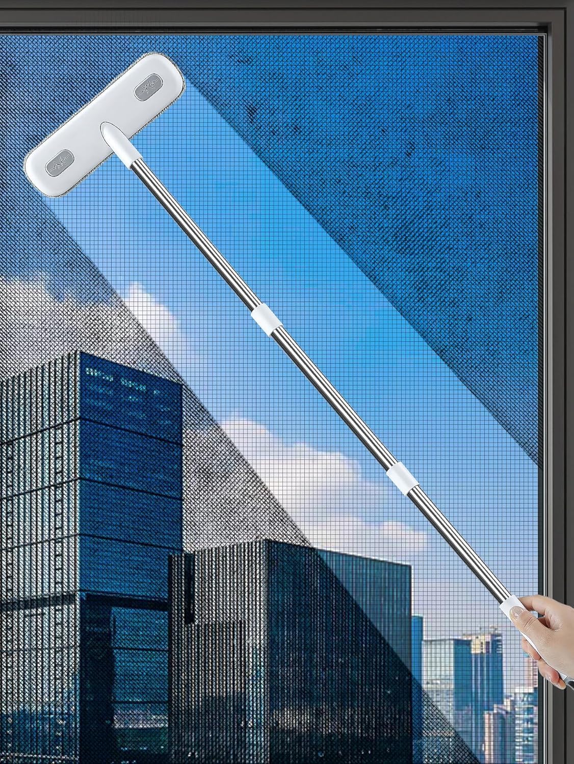 Rubber Floor Squeegee for Smooth Surface Concrete Floor, Tile Floor, Heavy Duty Garage Shower Floor Squeegee Broom for Removing Water, Commercial Scrubber Mop with Adjustable Long Handle