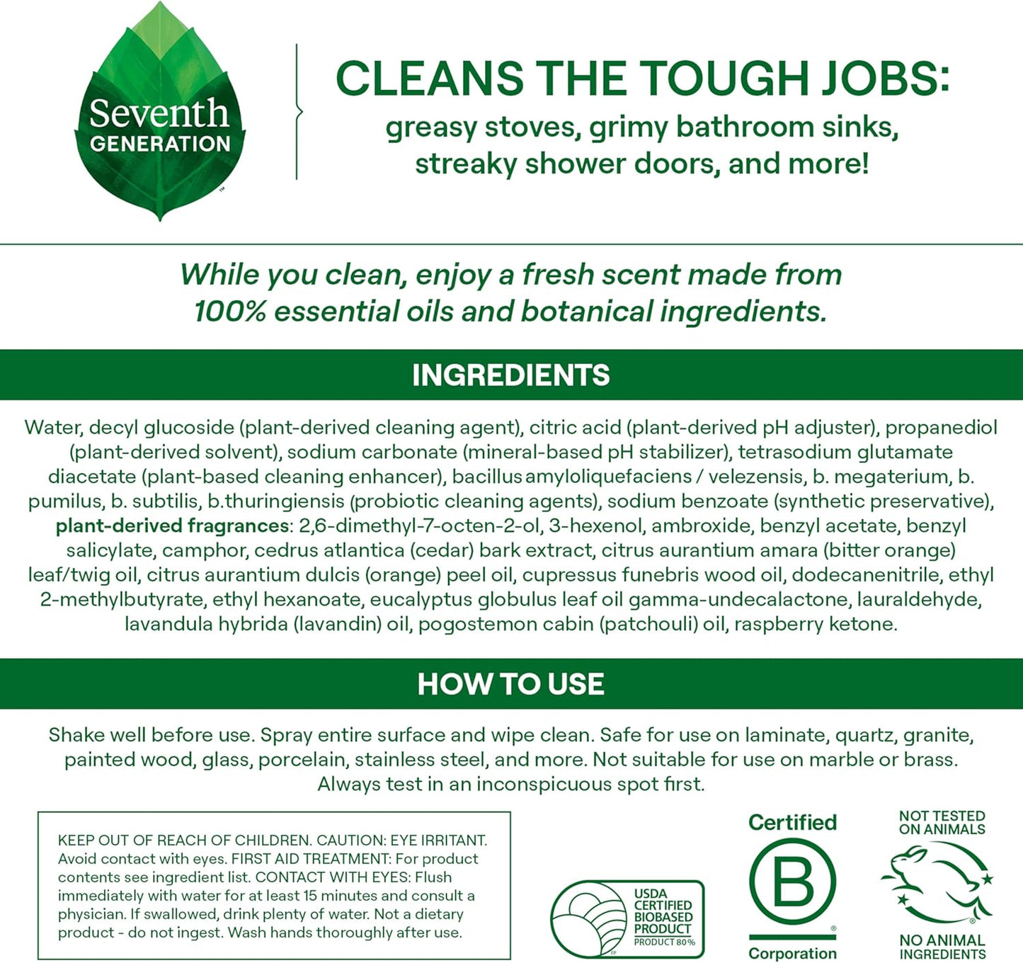 Seventh Generation Ultra Deep Probiotic Multi Surface Cleaner, 9.4 Fl Oz, Fresh Breeze, 80% USDA Biobased All Purpose Cleaning Spray, Breaks Down Tough Grease & Grime, Safe for Kids & Pets