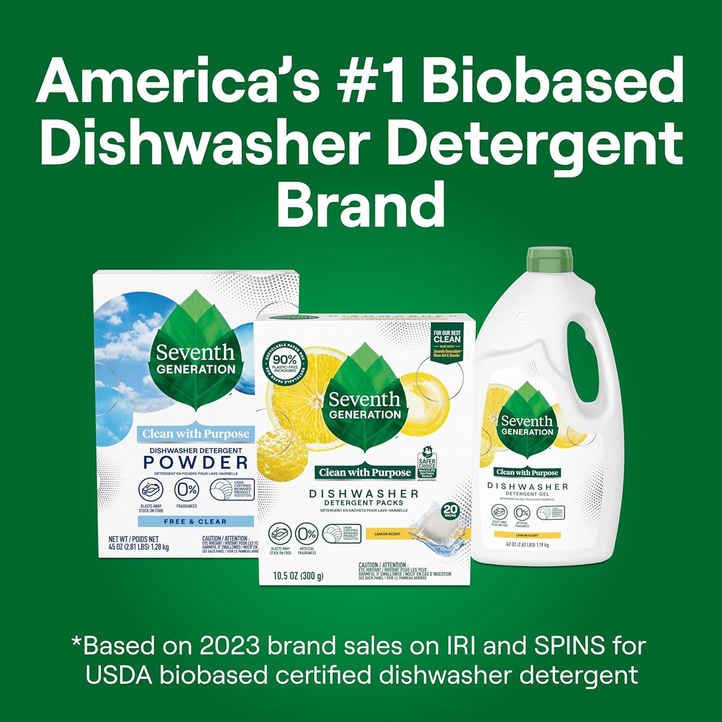 Seventh Generation Dishwasher Detergent Packs Free & Clear Pack of 2 for sparkling dishes Dishwasher tabs 45 count