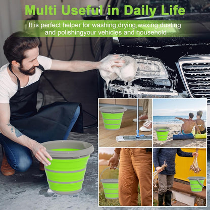 Collapsible Wash Bucket with Microfiber Mitt, 10L (2.6 Gallon) Portable Collapsiblle Buckett with Handle for Car Wash Household Cleaning, Multiuse Collapsibles Water Bucket and Car wash mitt - Grey