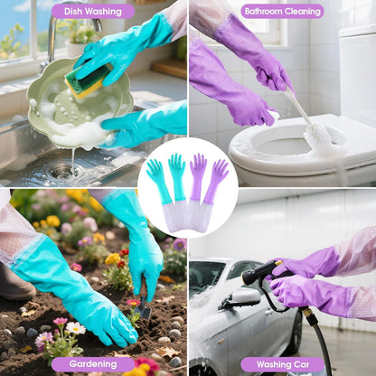 Elgood Reusable Dishwashing Cleaning Gloves with Latex free, Cotton lining,Kitchen Gloves 2 Pairs,Purple+blue Medium