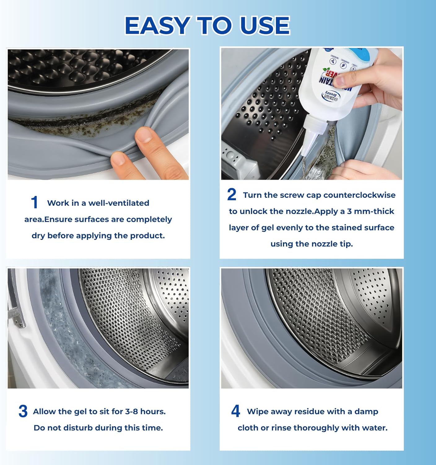 Mold Stain Remover Gel 8 Fl Oz, Household Grout Surface Cleaner, Cleaning Gel for Washing Machine, Refrigerator Strips, Tiles, Bathroom Kitchen Sinks, Damp Areas