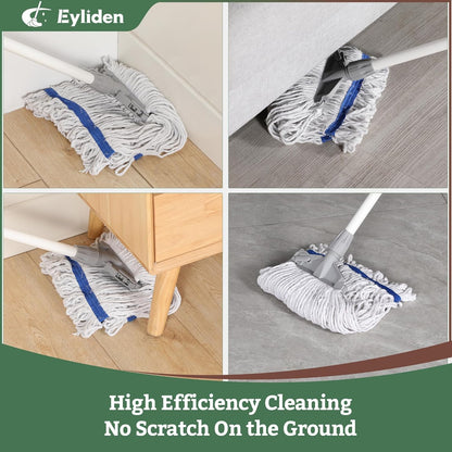 Eyliden Commercial Wet Mop with 2 Cotton Heads, Universal Clips, Heavy Duty Industrial String Mop for Floor Cleaning in Warehouse Garage Workshop Office Restaurant Hospital