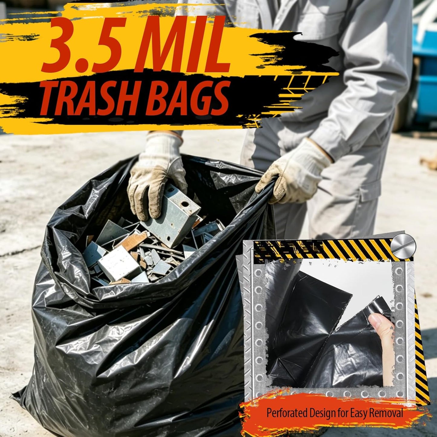 42 Gallon Contractor Garbage Bags - 3.5 MIL Thick Heavy Duty Trash Bags - 33" X 48" Large Black Bag for Construction, Commerical, Industrial, Yard, Outdoor Use (10 Count)