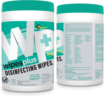 WIPESPLUS Disinfecting Surface Wipes Canister Bleach Free with Lemon Scent for Home and Business, 450 Count, (6 Packs of 75)