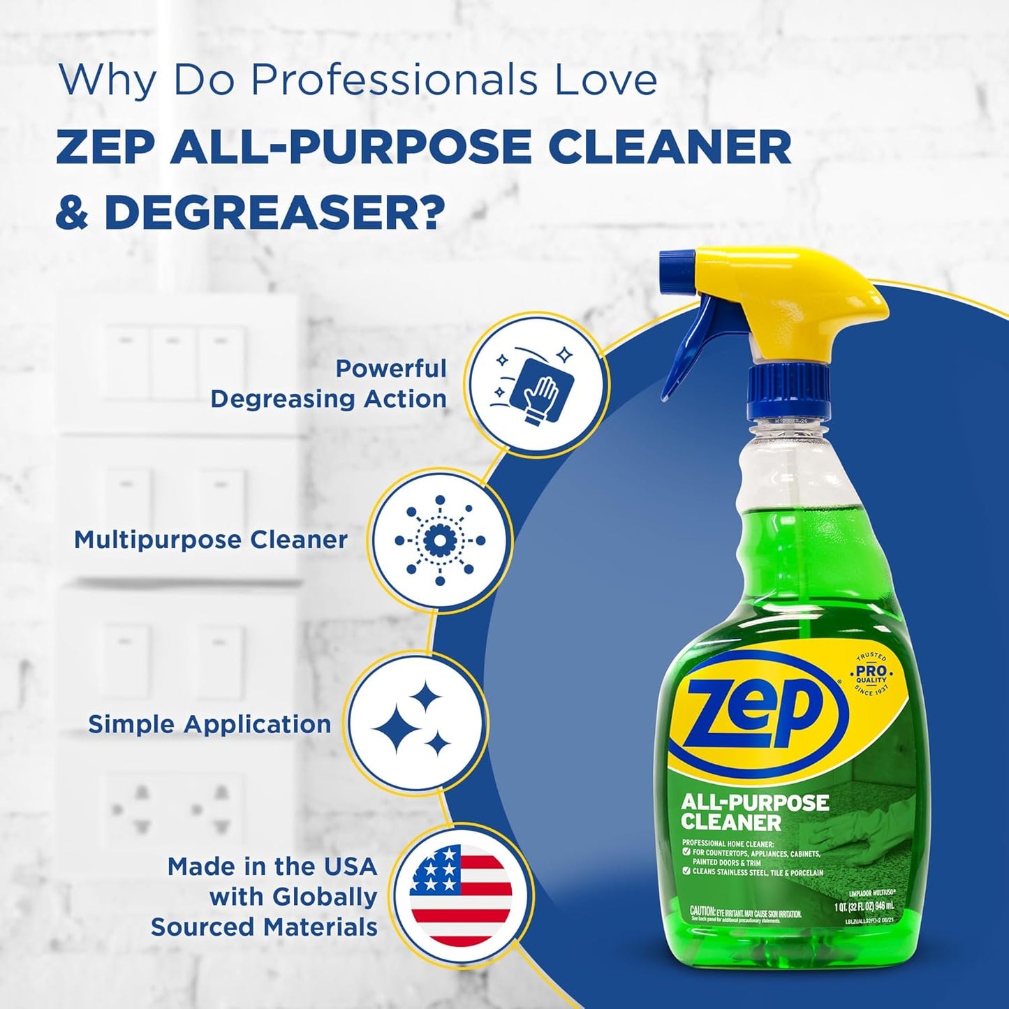 Zep All-Purpose Cleaner and Degreaser - 1 Gallon (1 Unit) ZU0567128 - Heavy Duty Industrial Cleaner for Business and Household Used in Kitchen, Countertops, Appliances, Walls and Floor Surfaces