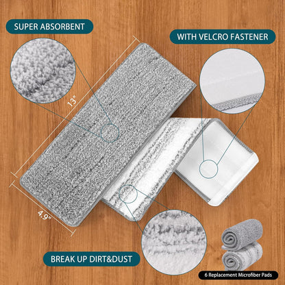 4+4 Pack Mop Replacement Pads Compatible with JOYMOOP Flat Mop or Mop Bucket Set - Microfiber Flat Mop Pads for All 13" X 4.9" Squeeze Flat Floor Mop - Washable Mop Head Replacement