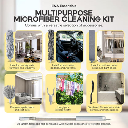 Microfiber Feather Duster with Extension Pole 100 Inches, (8 PCS), Cleaning Brush, Dusters for Cleaning High Ceilings, Cobwebs, Blinds, Cars, Reusable, Washable, Extendable, Ceiling Fan Cleaner Duster