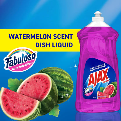 Ajax Ultra Liquid Dish Soap with Fabuloso Watermelon Scent, Fights Grease and Stuck-On Stains, Deep Cleaning Action, Mess-Free, Easy-Flip Cap, 52 fl oz Bottle