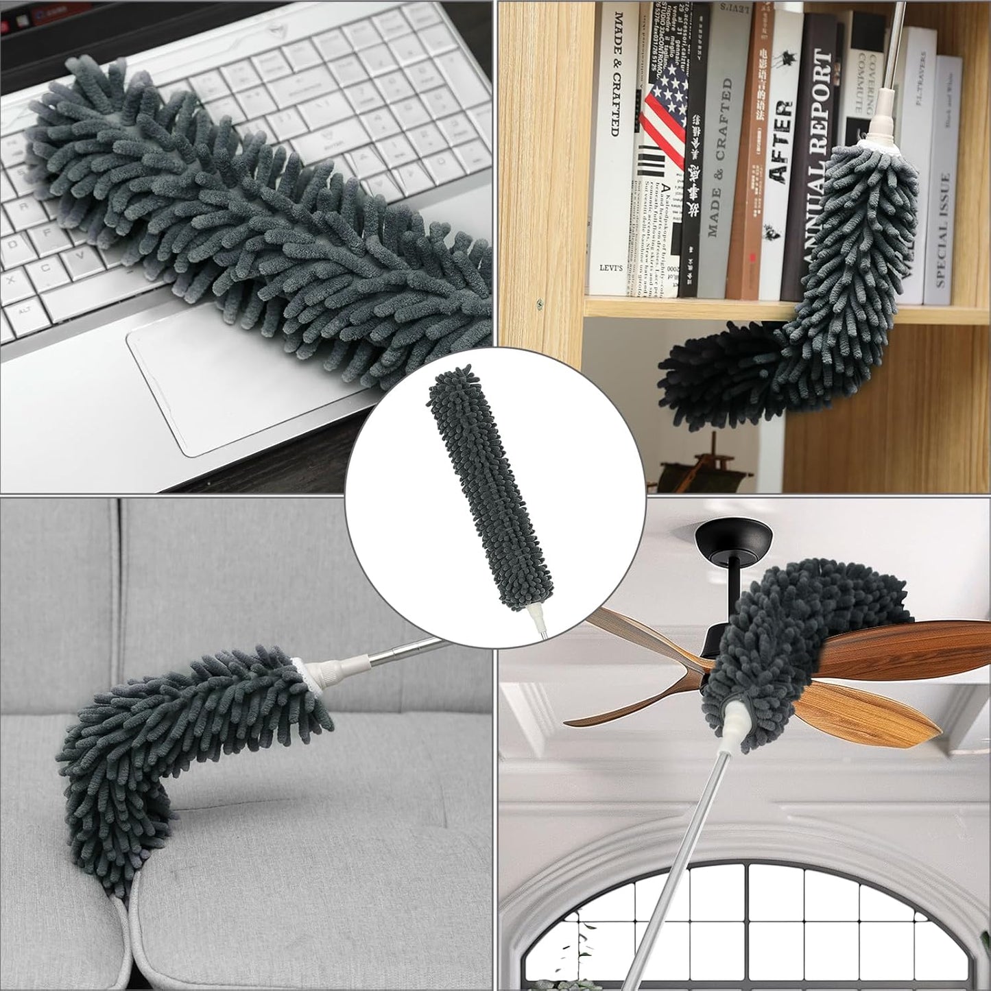 ZZ LAZYCOTTAGE Duster, Microfiber Dusters with 2 Handle Sets, Durable 15-98.1 Inches Long Telescopic Rod, Washable, Feather Dusters for Cleaning Cobweb and Ceilings Fans, 5 Pack (Blue)
