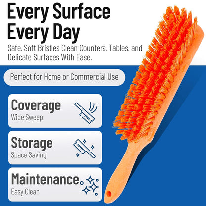 SPARTA Handheld Soft Counter Brush 8 Inch Bristle Span, Multi-Use Dust Brush with 5 Inch Handle for Tables, Countertops, and Delicate Surfaces, Polyester, Orange
