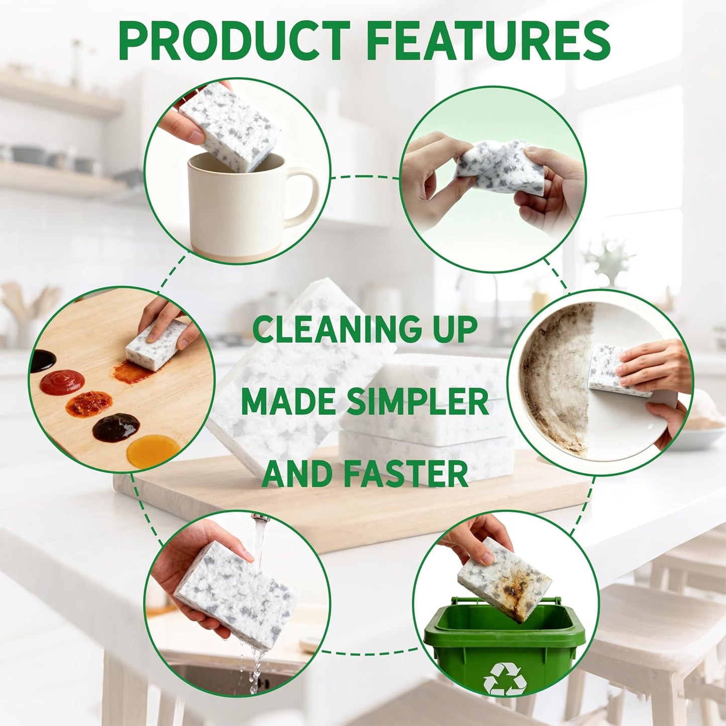 Magic Sponge Erasers Regenerative Material, 7.5X High-Density Melamine Foam Cleaning Pads, Heavy Grease Stains Cleaning Foam Sponge in Bulk for Kitchen, Bathroom, Walls, Shoes & Car (10)