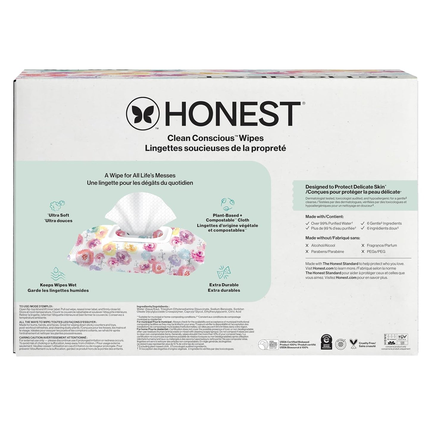 The Honest Company Hypoallergenic Multi-Use Baby Wipes for Sensitive Baby Skin, Rose Blossom, 60 Count