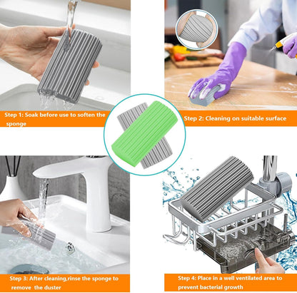 6-Pack Damp Clean Duster Sponge,Magic Sponge Eraser for Housekeeping,Reusable Cleaning Sponge for Blinds,Vents,Mirrors,Glass, Baseboards,Window Track Grooves and Railings (Green)