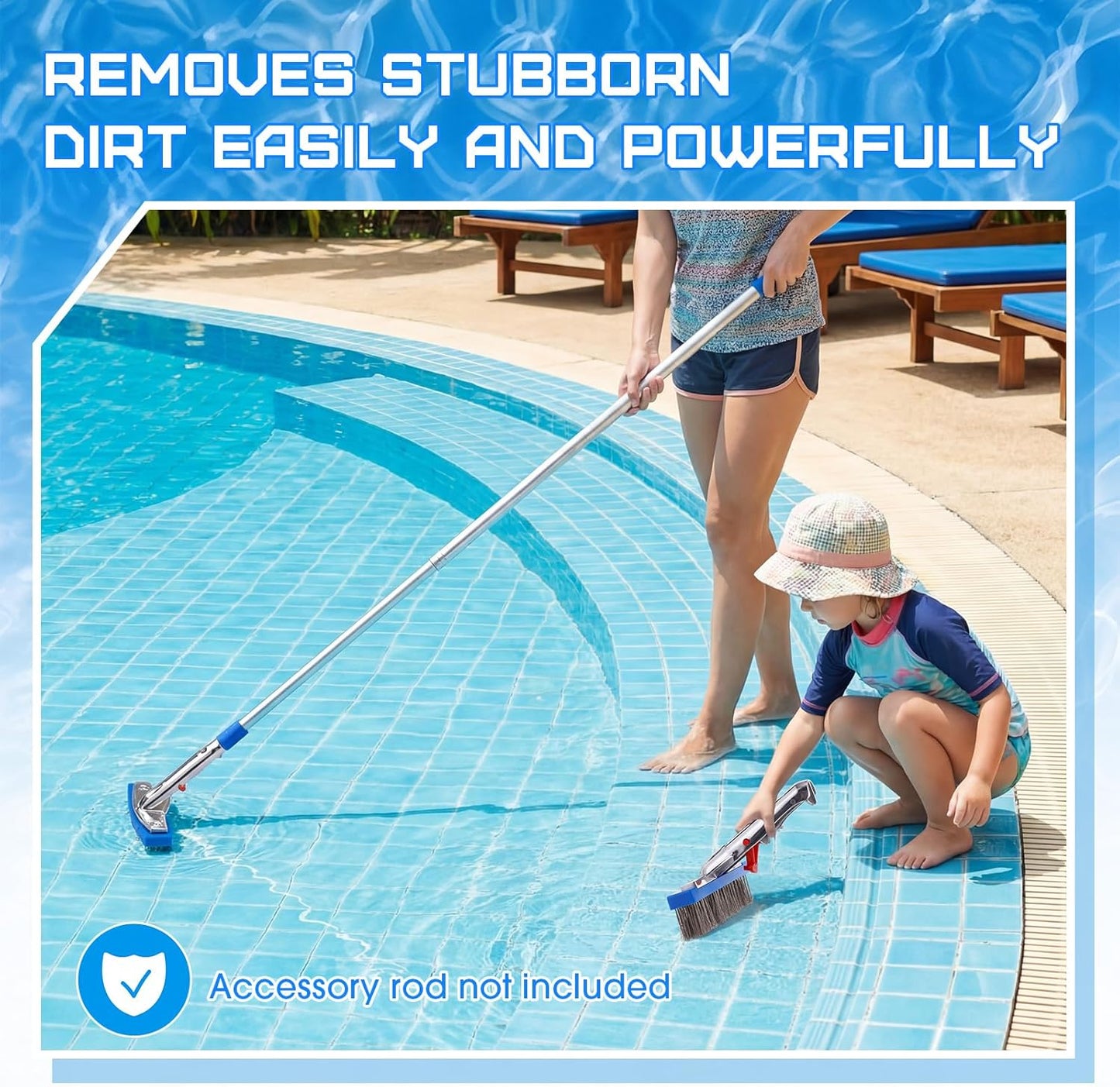 Gejoy 1 Pcs 5" Stainless Steel Brush Pool Brush Head for Inground Pools, Algae Metal Wire Bristles and Aluminum Back Scrubber Heavy Duty Curved Ends for Tiles, Rust Stains Concrete Walls