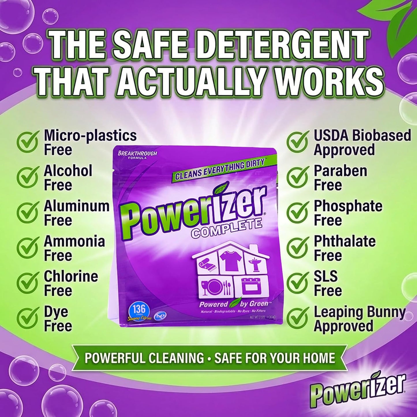 Powerizer Complete - Dishwasher Detergent Powder With Oxi Stain Remover & Rinse Aid, 3-in-1 Concentrated Formula, 136 Loads (3lb)