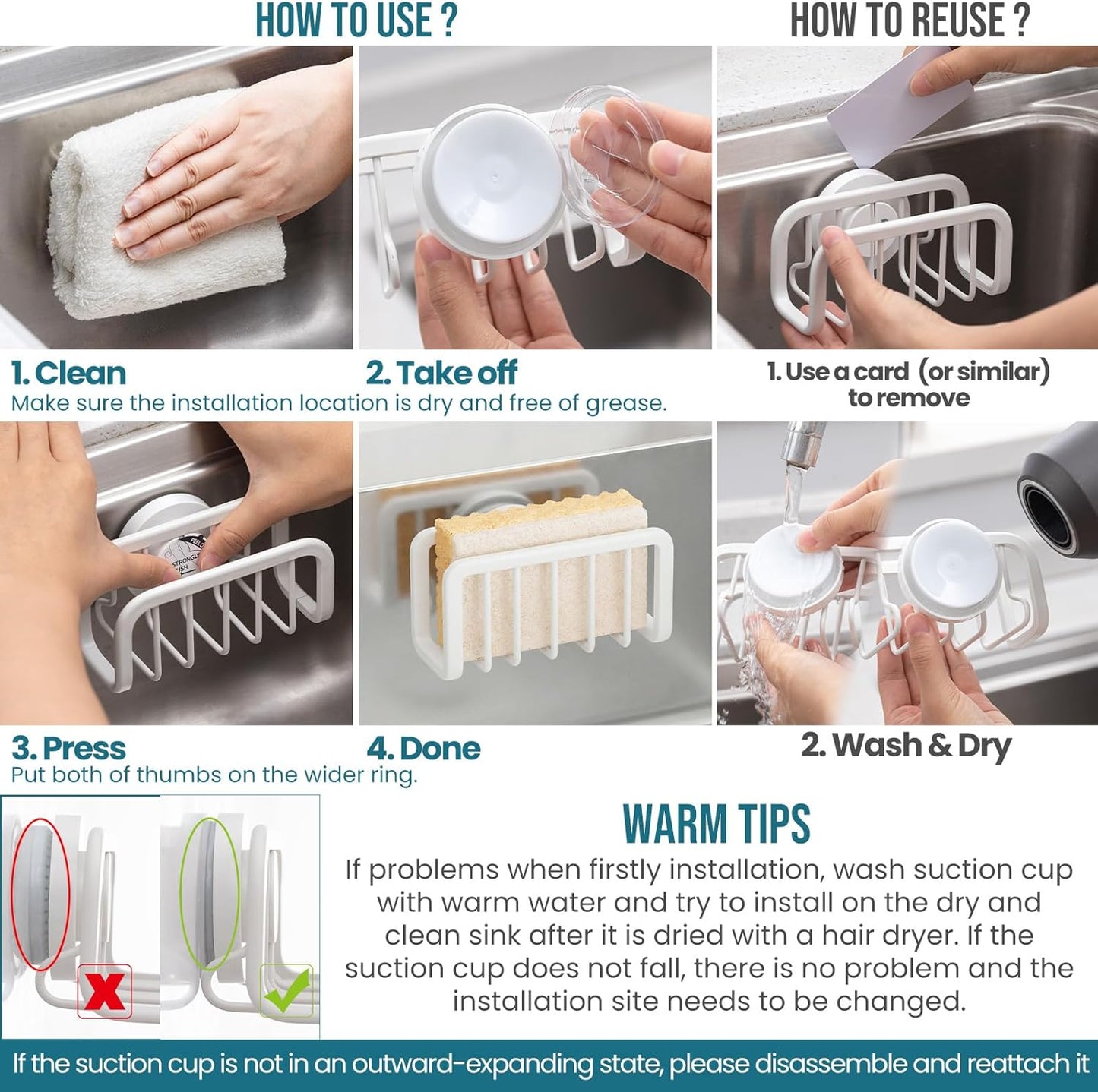 TAILI Sponge Holder for Kitchen Sink with Strong Suction Cup, Rustproof Aluminum Sink Caddy for Sponges, Removable Sponge Holder, Dish Brush for Scraper - Silver