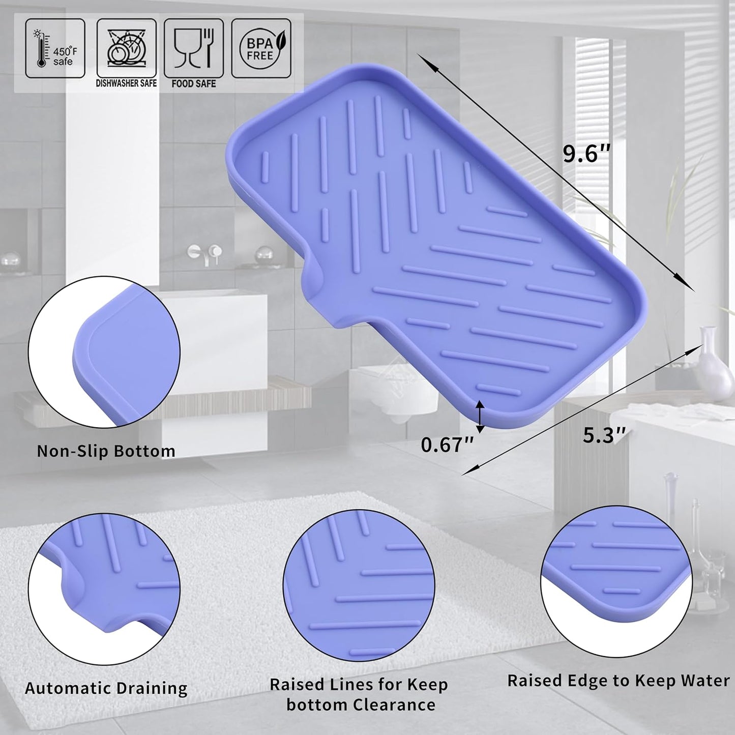 MicoYang Silicone Bathroom Soap Dishes with Drain Spout-Bathroom and Kitchen Sink Organizer,Sponge Holder,Dish Soap Tray,Perfect for Dispenser,Scrubber,Bottle,Cup on Sink or Counter-Black 4.9"×3.2"