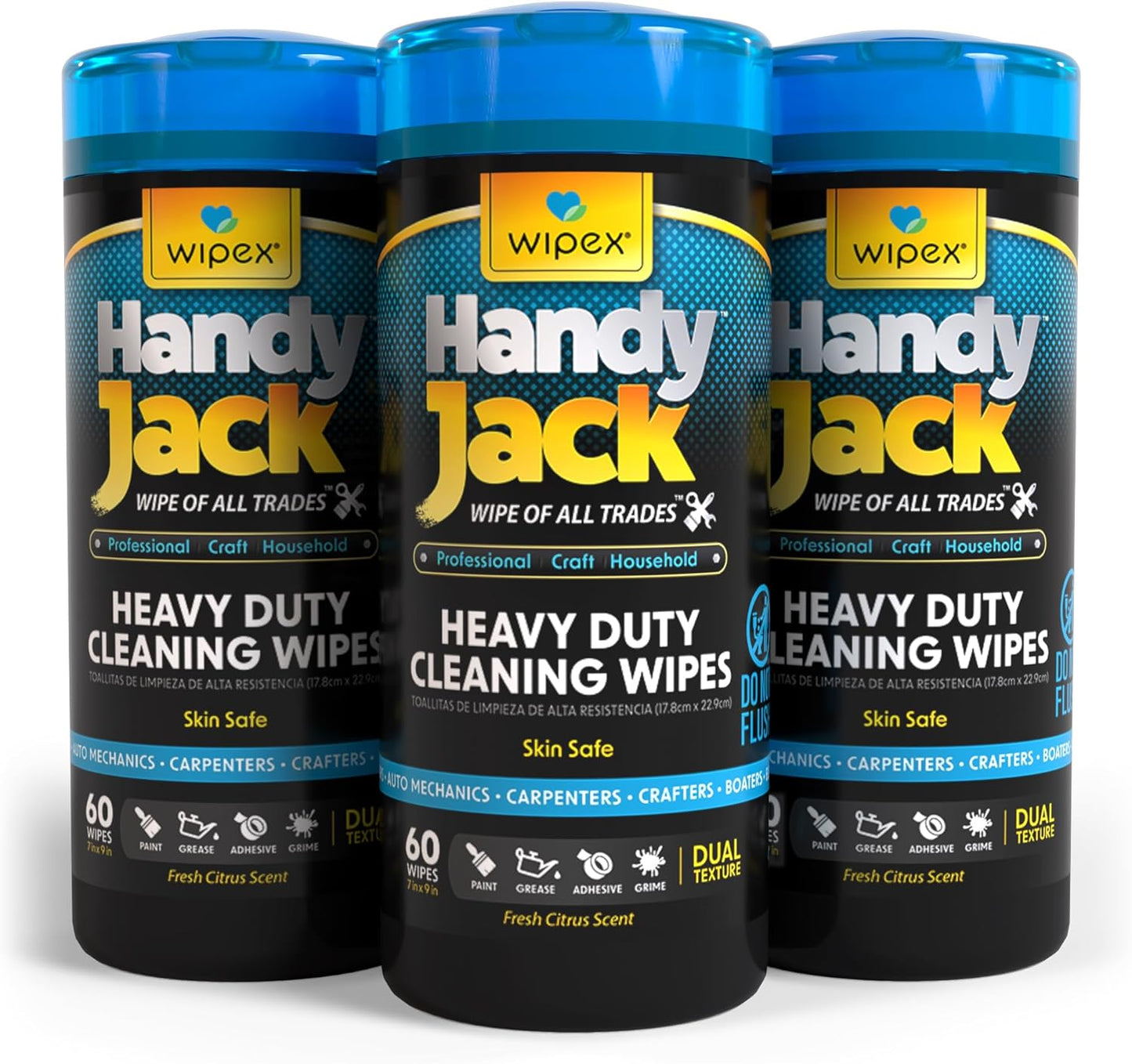 Wipex Handy Jack Heavy Duty Wipes, Dual Texture Cleaning Cloth, Use on Hands, Equipment, Tools - Removes Paint, Adhesives, Oil, Grease, & Dirt, Bulk Size, 260 Count (Pack of 1)