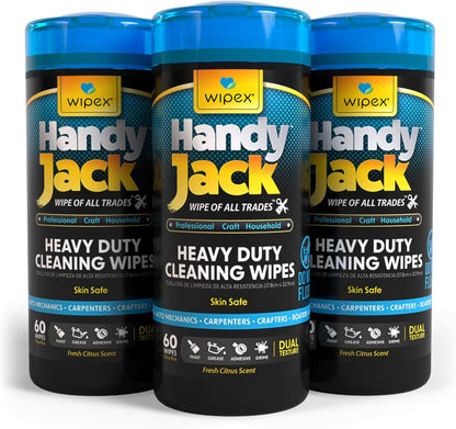 Wipex Handy Jack Heavy Duty Wipes, Dual Texture Cleaning Cloth, Use on Hands, Equipment, Tools - Removes Paint, Adhesives, Oil, Grease, & Dirt, Bulk Size, 260 Count (Pack of 1)