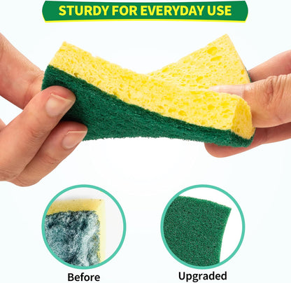 Non-Scratch Cellulose Scrub Sponges 12 Pack, Sponges Kitchen with Double-Side & Ergonomic Design for Dishes, Coated Cookware, Sink & Countertops.