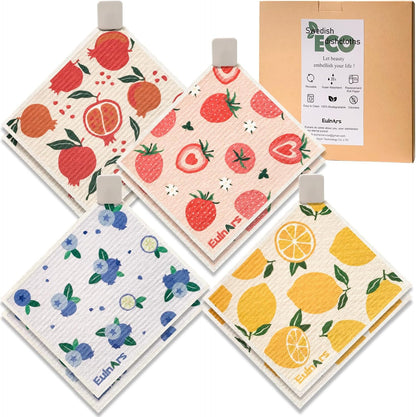 Eulnars Swedish Dishcloths for Kitchen, 8 Pack Reusable Paper Towels with Clips, Non-Scratch Swedish Kitchen Towels, Super Absorbent Cellulose Sponge Cloths, Dishwasher Safe, No Odor