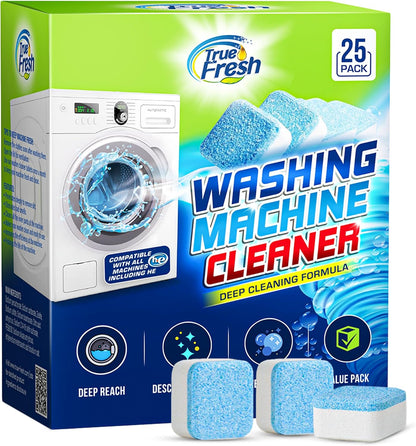 True Fresh Washing Machine Cleaner Effervescent Tablets, 25 Solid Deep Cleaning Tablet, Finally Clean All Wash Machines Including HE Front Loader Top Load, No more Stinky Grimy Washer tub