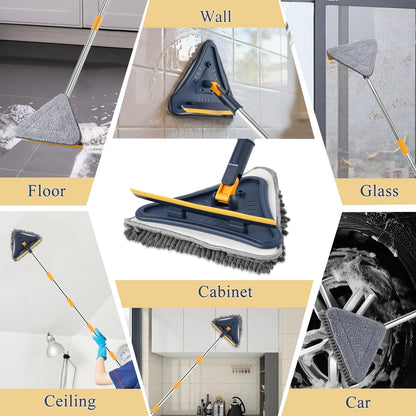 Base Board Cleaner Tool with Handle, 360 Rotating Wall Cleaner Mop, 180 Folding Ceiling Tool Duster with Squeegee for Cleaning Wall, Ceiling, Window, Floor, 8 Replacement Cleaning Pads