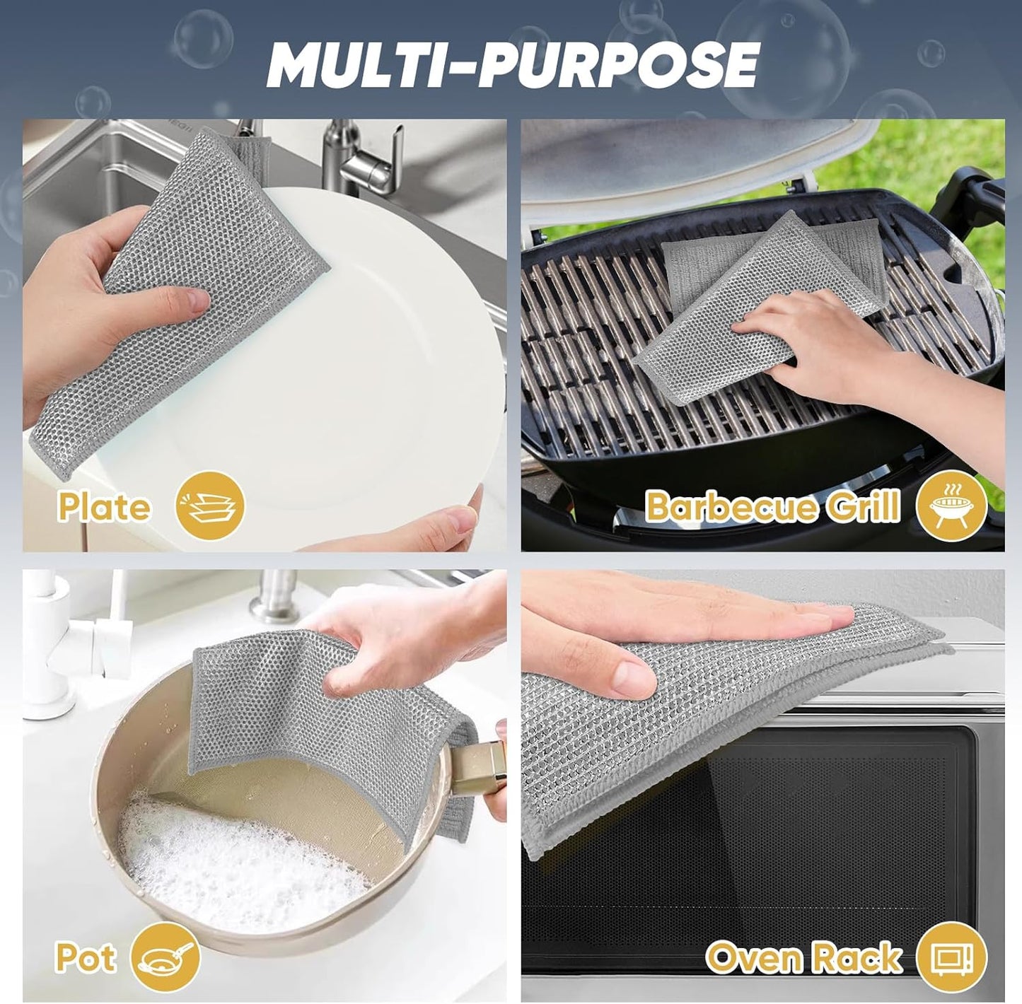 Orighty 12 Pcs Multipurpose Wire Dishwashing Rag, Non-Scratch Wire Dish Cleaning Cloths for Wet and Dry, Reusable Steel Scrubber for Kitchen, Powerful Dishcloth Rag for Cookware, Dish, Stove-7"x8"