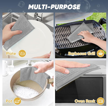 Orighty 12 Pcs Multipurpose Wire Dishwashing Rag, Non-Scratch Wire Dish Cleaning Cloths for Wet and Dry, Reusable Steel Scrubber for Kitchen, Powerful Dishcloth Rag for Cookware, Dish, Stove-7"x8"