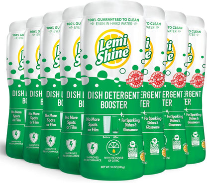Lemi Shine Natural Dish Detergent Booster - Hard Water Stain Remover - Multi-Use Citric Acid Cleaner - 24 oz (2 Pack)