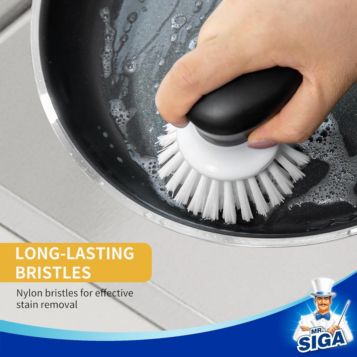 MR.SIGA Dish Scrub Brush, Palm Brush Dish Scrubber with Ergonomic Grip, Kitchen Brushes for Dishes, Gray, Pack of 2