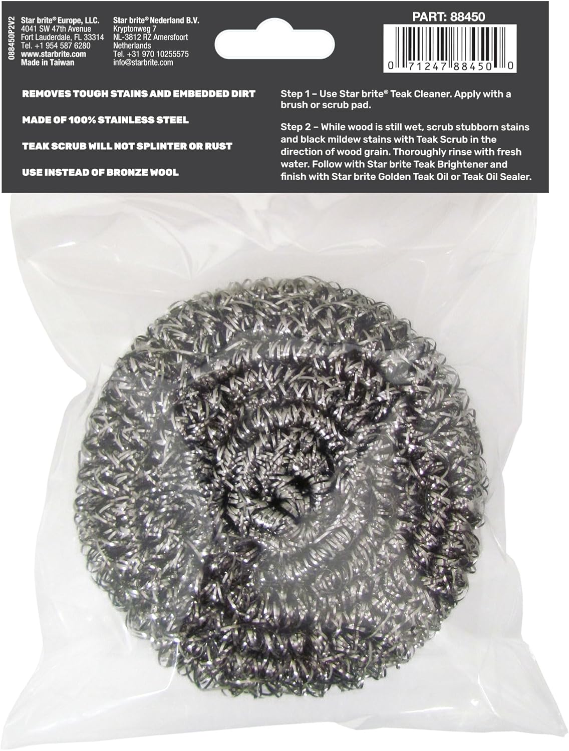 STAR BRITE Marine-Grade Stainless Steel Scrub Scouring Pad Scrubber - Refinish Wood Furniture & Boat Teak