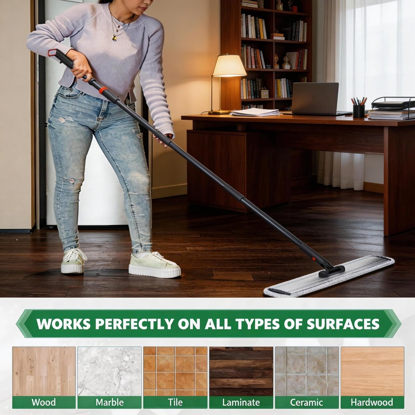 Microfiber Mop 18 in Large Flat Mops for Floor Cleaning with 4 Premium Pads Hardwood for Cleaning Wet Mop