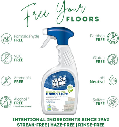 Quick Shine Multi Surface Floor Cleaner 64oz, Ready to Use-Streak Free-No Rinse, Use on Hardwood, Laminate, Luxury Vinyl Plank & Stone, Use in Spray Mops & Vac Mops, Safer Choice Cleaner