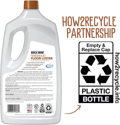 Quick Shine Hardwood Floor Luster-Polish 64oz | Plant-Derived w/Carnauba | Safer Choice, No PFAS, pH Neutral | Ready to Use Formula w/Anti-Slip Technology | Simply Squirt & Spread | Made in USA