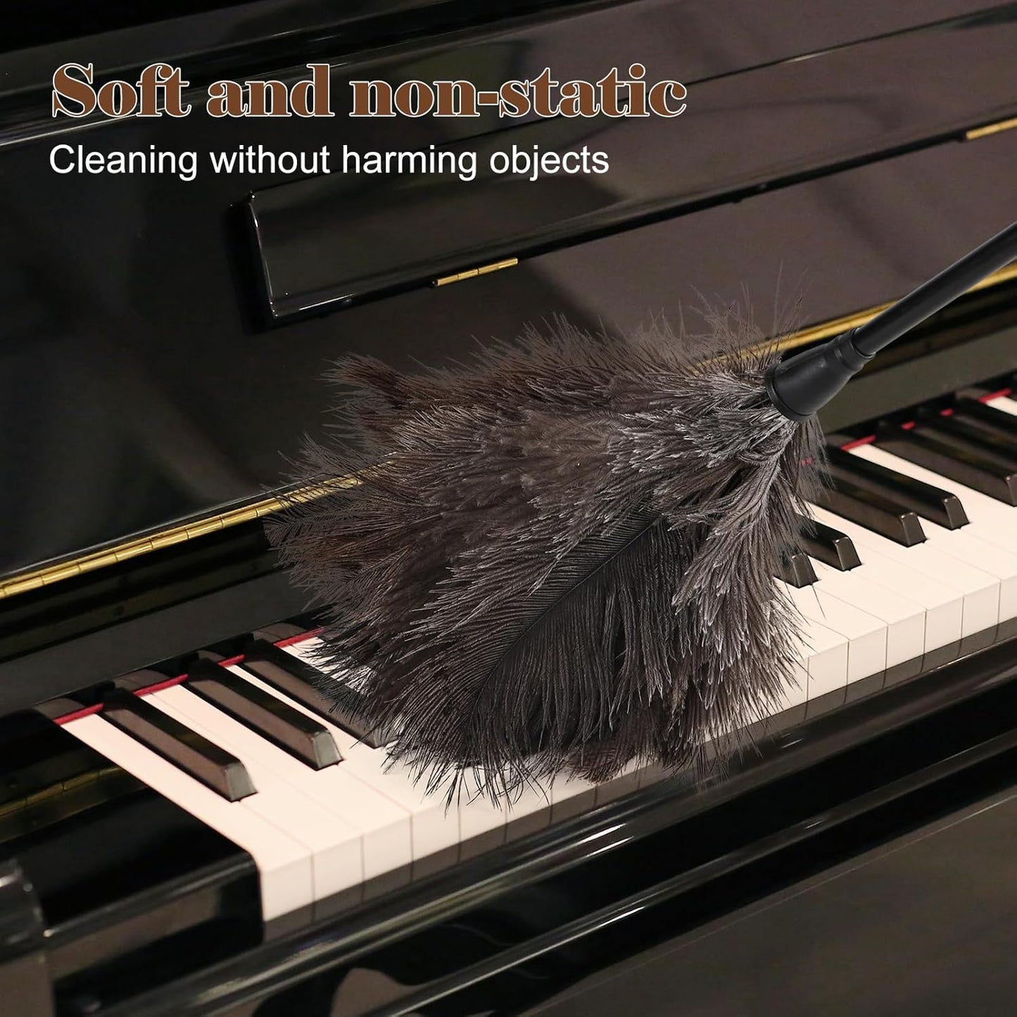 Natural Ostrich Feather Duster 14.9 inch Fluffy Mini Dusters with Plastic Handheld for Cleaning Car Keyboard Office 1 Pcs