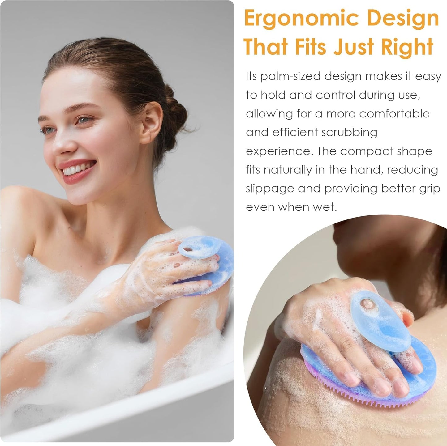 INNERNEED Food-Grade Soft Silicone Body Scrubber Shower Brush Handheld Cleansing Skin Brush, Gentle Exfoliating and Lather Well (Black)