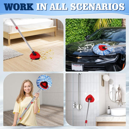 4 Packs Spin Mop Replacement Heads Compatible with Ocedar RinseClean 2-Tank System, 30-58" Mop Handle,Mop Scrub Brush and Base Combo Set,Mopping Refills Easy to Replace and Cleaning