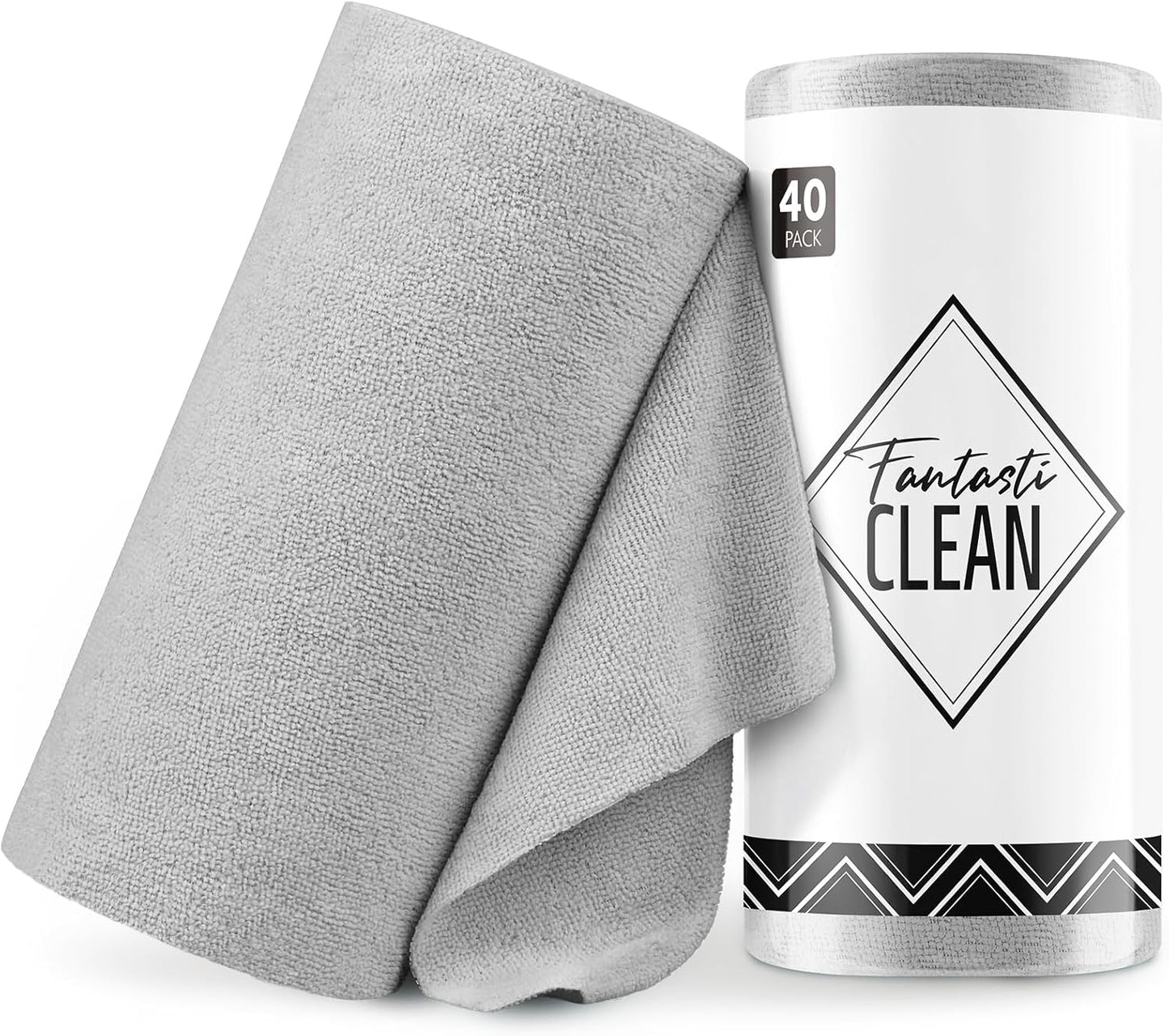 Fantasticlean Microfiber Cleaning Cloth Roll -40 Pack, Tear Away Microfiber Towels, 12" x 12", Reusable, Washable, Scratch Free, Ultra Absorbent Dishcloth for All-Around Cleaning Supplies (White)