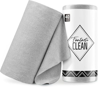 Fantasticlean Microfiber Cleaning Cloth Roll -40 Pack, Tear Away Microfiber Towels, 12" x 12", Reusable, Washable, Scratch Free, Ultra Absorbent Dishcloth for All-Around Cleaning Supplies (White)