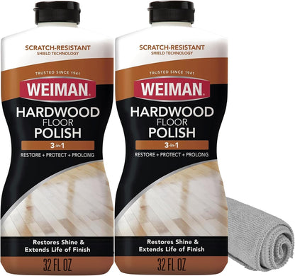 Weiman Hardwood Floor Cleaner and Polish Restorer Combo - 2 Pack - High-Traffic Hardwood Floor, Natural Shine, Removes Scratches, Leaves Protective Layer