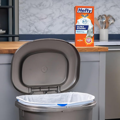 Hefty Ultra Strong 13-Gallon Trash Bags, Tall Kitchen, Drawstring Closure, Odor Control, White, Unscented, 40-Pack