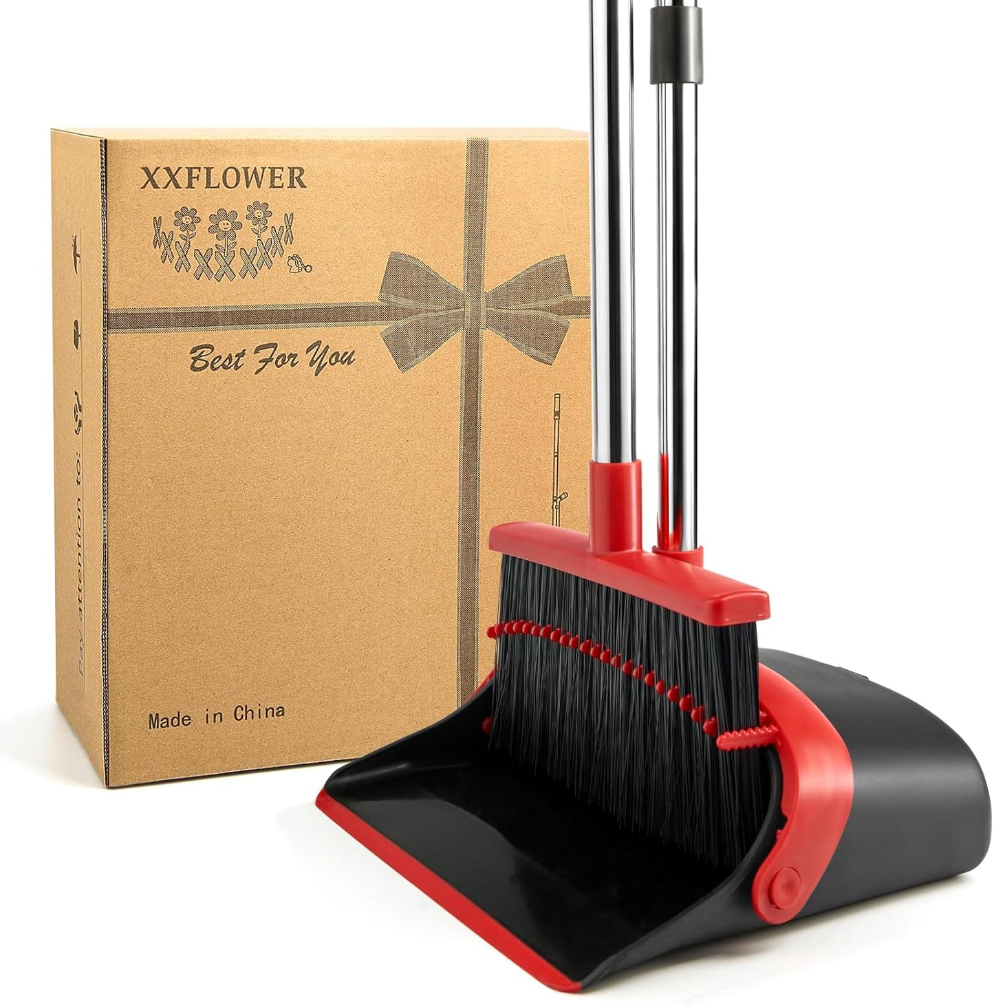 Broom and Dustpan Set, Long Handle Lightweight Dustpans with Broom Combo for Home, Indoor&Outdoor Sweeping for Home Room Kitchen Office Lobby (Charcoal)